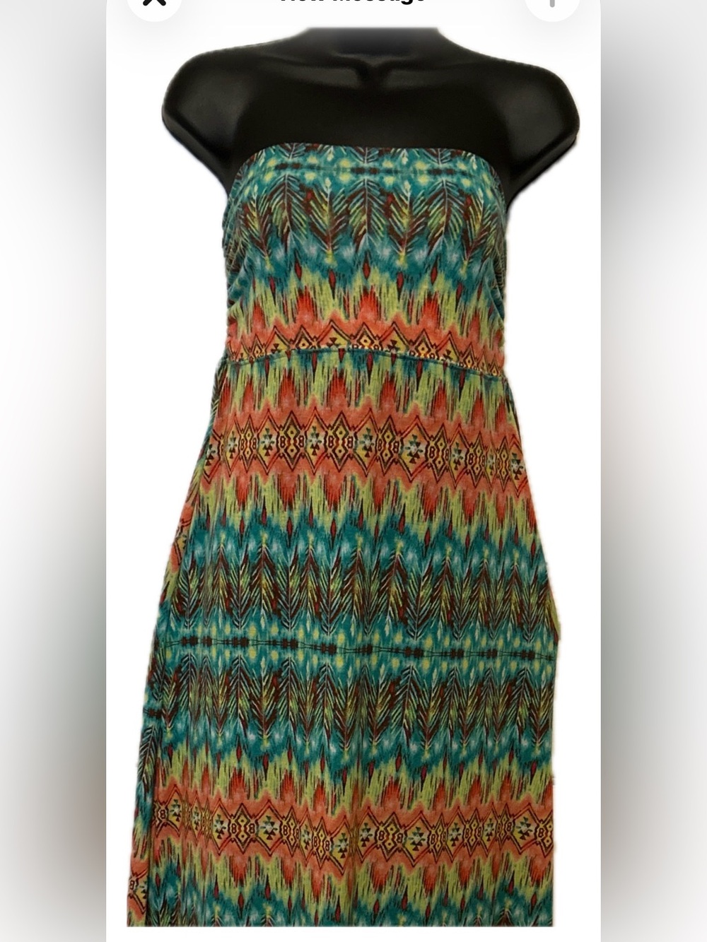 BONGO Strapless Multicolor Teal and Coral Patterned Maxi Dress